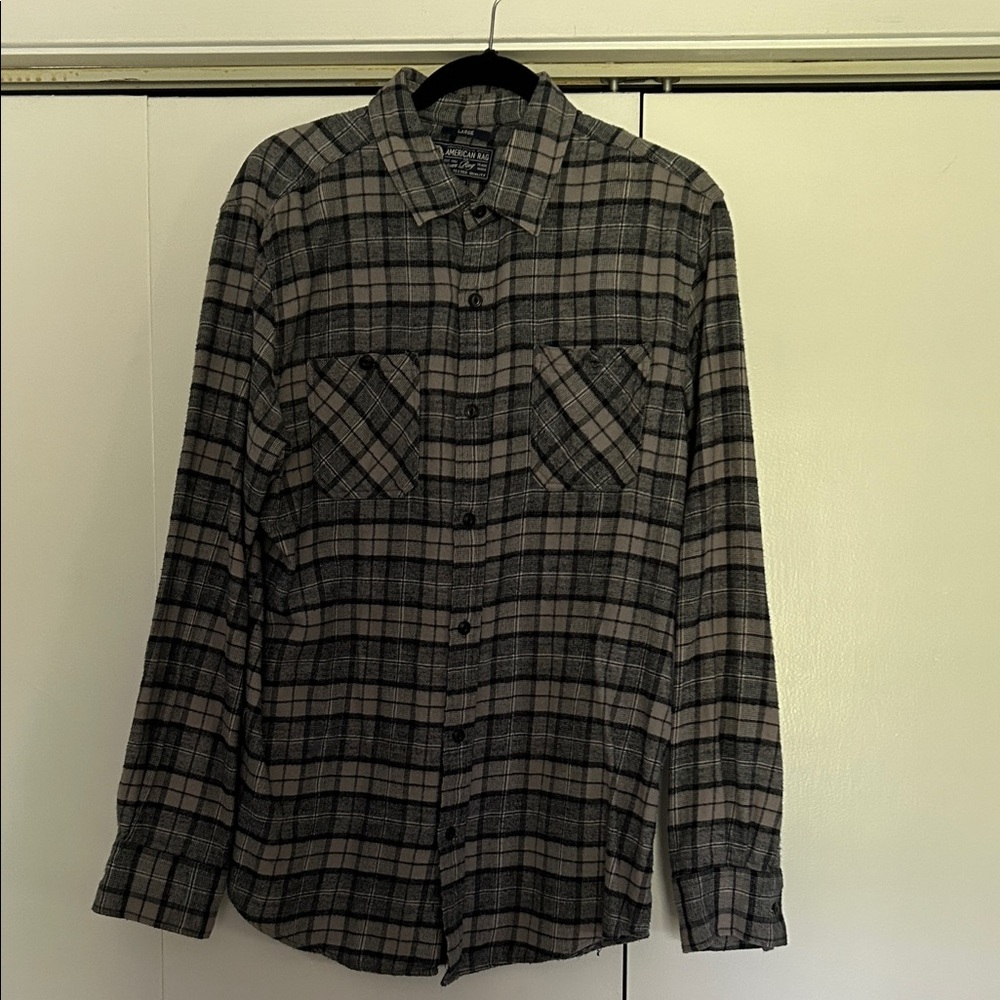 American Rag Black and Gray Plaid Button Down Shirt